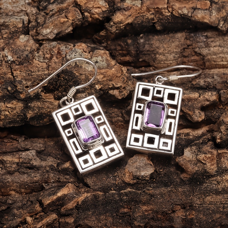 1pair Bohemian Purple Geometric Hollow Dangle Earrings